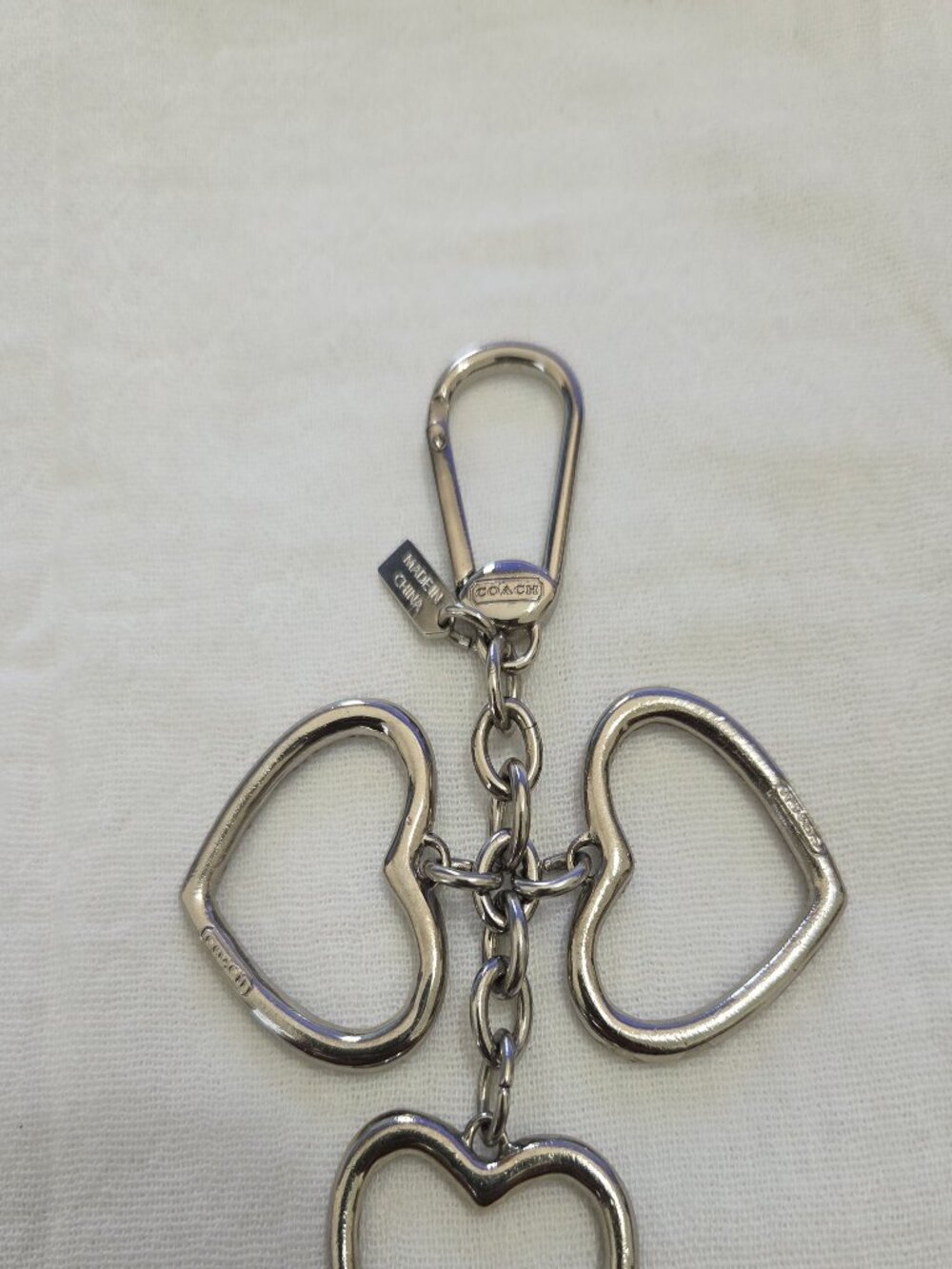 RARE Coach Y2K Pave Crystal Multi-heart Charm Spinner Keychain Fob - EUC